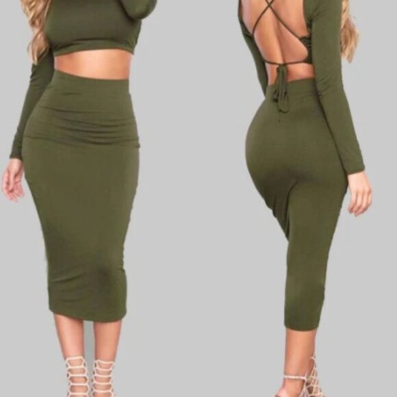 Pink Gems 2-Piece Skirt Set | Lace-Up Top & Pencil Skirt | Black | NWT - Picture 3 of 11